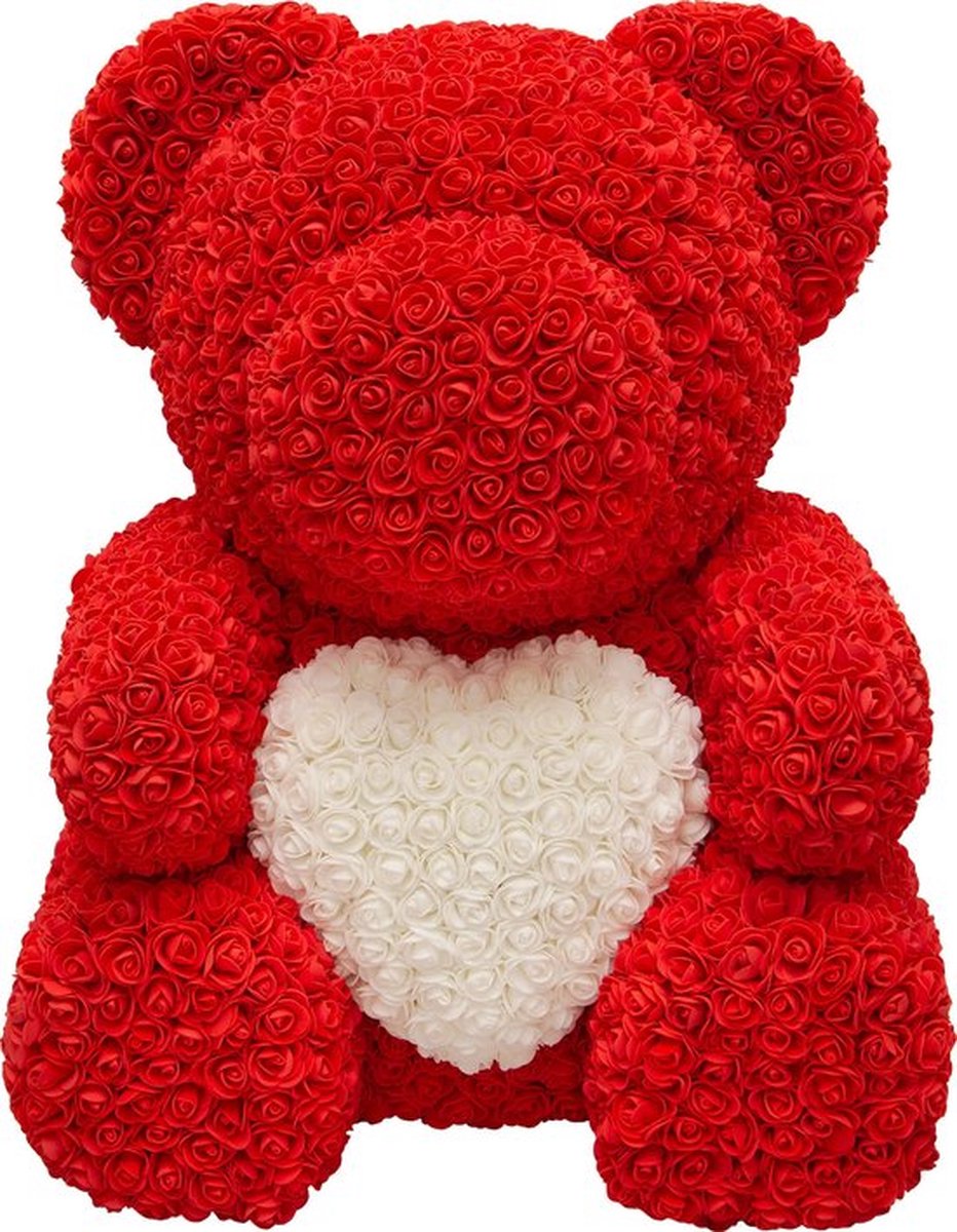 Rozenbeer Rood met Wit Hart XXL 70 cm (Extra Groot) | Rozen liefdes Teddybeer voor jou geliefde! Rose Bear Knuffelbeer gemaakt van roosjes – I Love You beer met hartje – Valentijnsdag Cadeau | Rozenbeer moederdag liefdesgeschenk XXXL